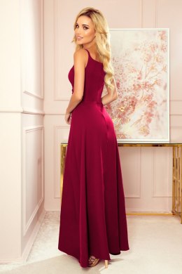 299-5 CHIARA elegancka maxi suknia na ramiączkach - BORDOWA